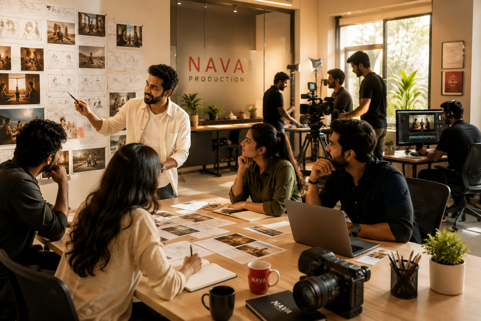 The NAVA creative team at work on a production set in Coimbatore